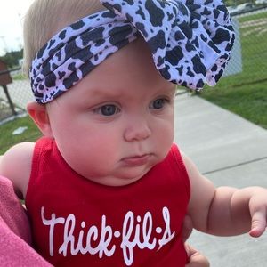 Thick Fil a tank and cow print bow set